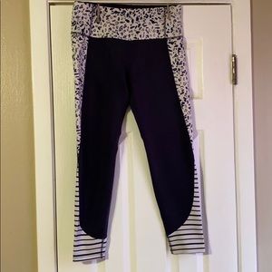 Navy blue and white combination workout leggings
